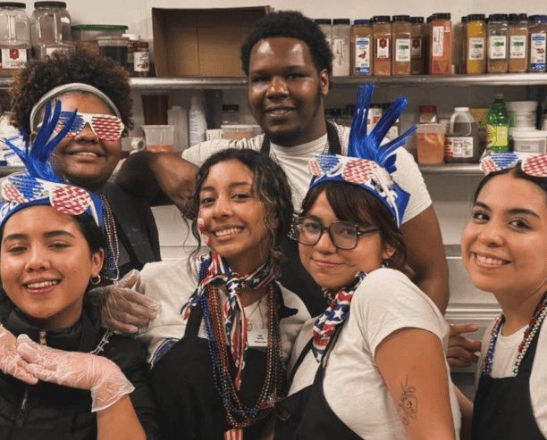 Kitchen Staff Celebrating In Patriotic Gear